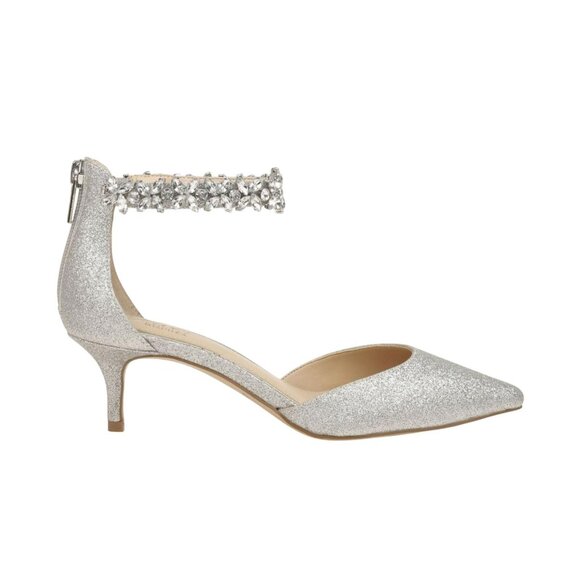 Jewel Badgley Mischka Robles Crystal Embellished Kitten Heels Silver Glitter 7M - Picture 8 of 11